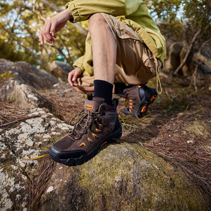 SHULOOK Men's Waterproof Hiking Boots Non-Slip Lightweight Mid Top Ankle Boot Breathable Hiker Trekking Shoes