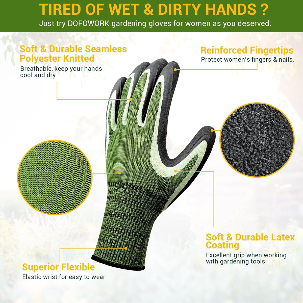 Dofowork Gardening Gloves - 6 Pair Gardening Gloves for Women/Men with Grip