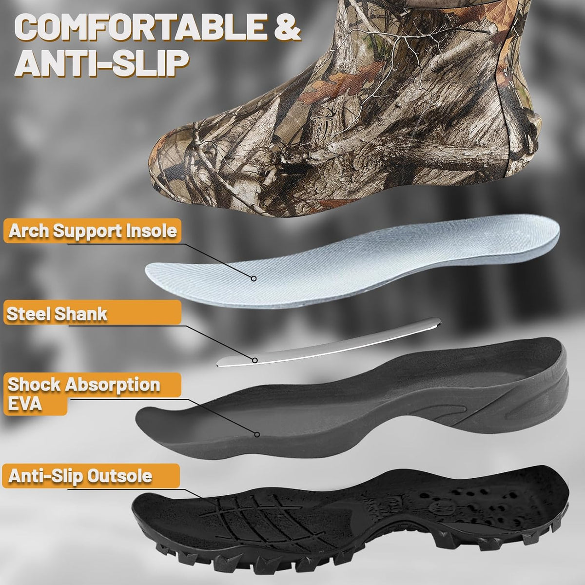 Hunthor 800g Insulated Hunting Boots for Men, Waterproof Rubber Boots