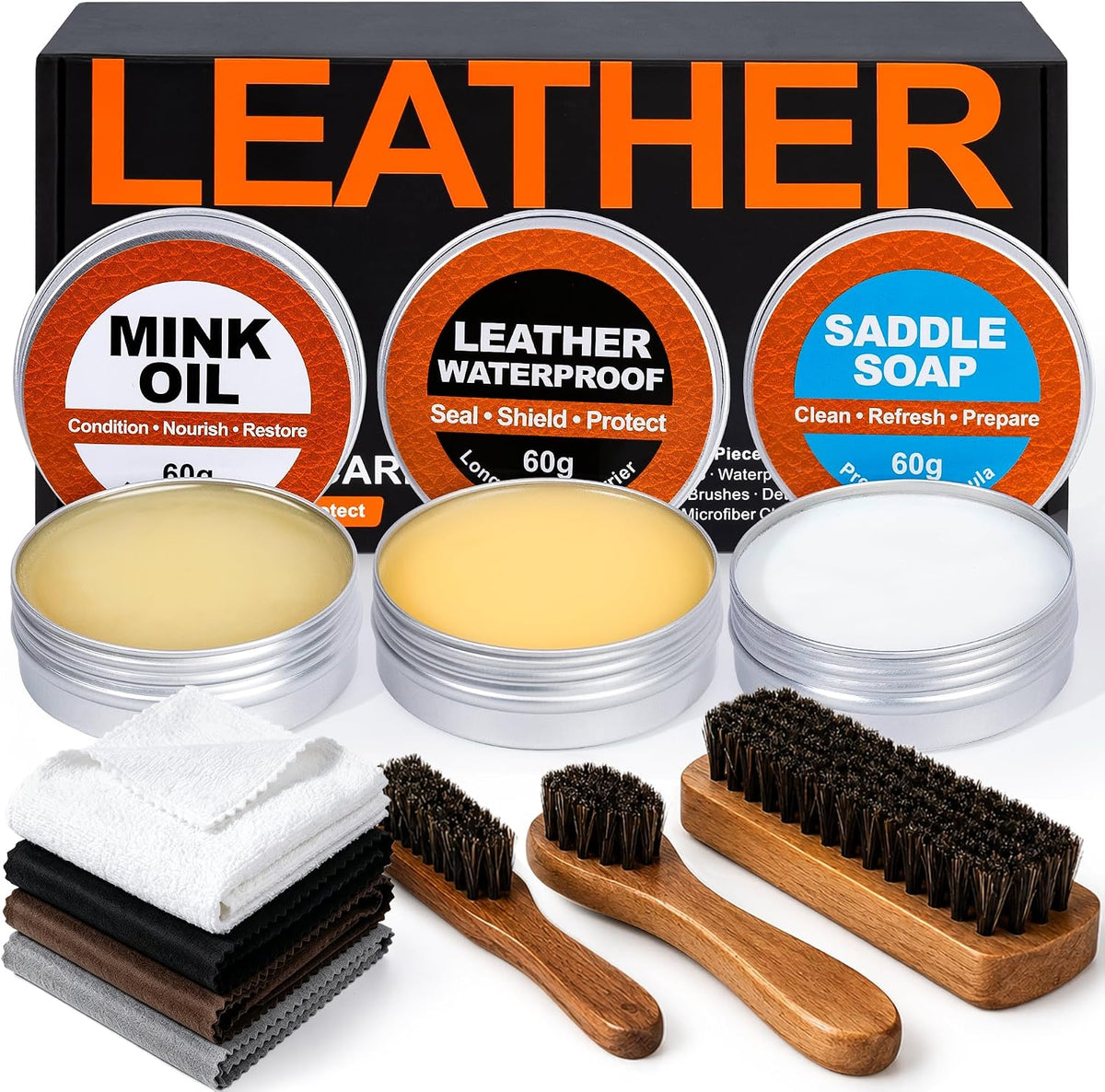 GleamGlee Leather Boot Care Kit, Saddle Soap, Mink Oil & Waterproof Wax Set
