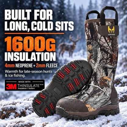 Hunthor Men's 1600G Insulated Waterproof Rubber Hunting Boots