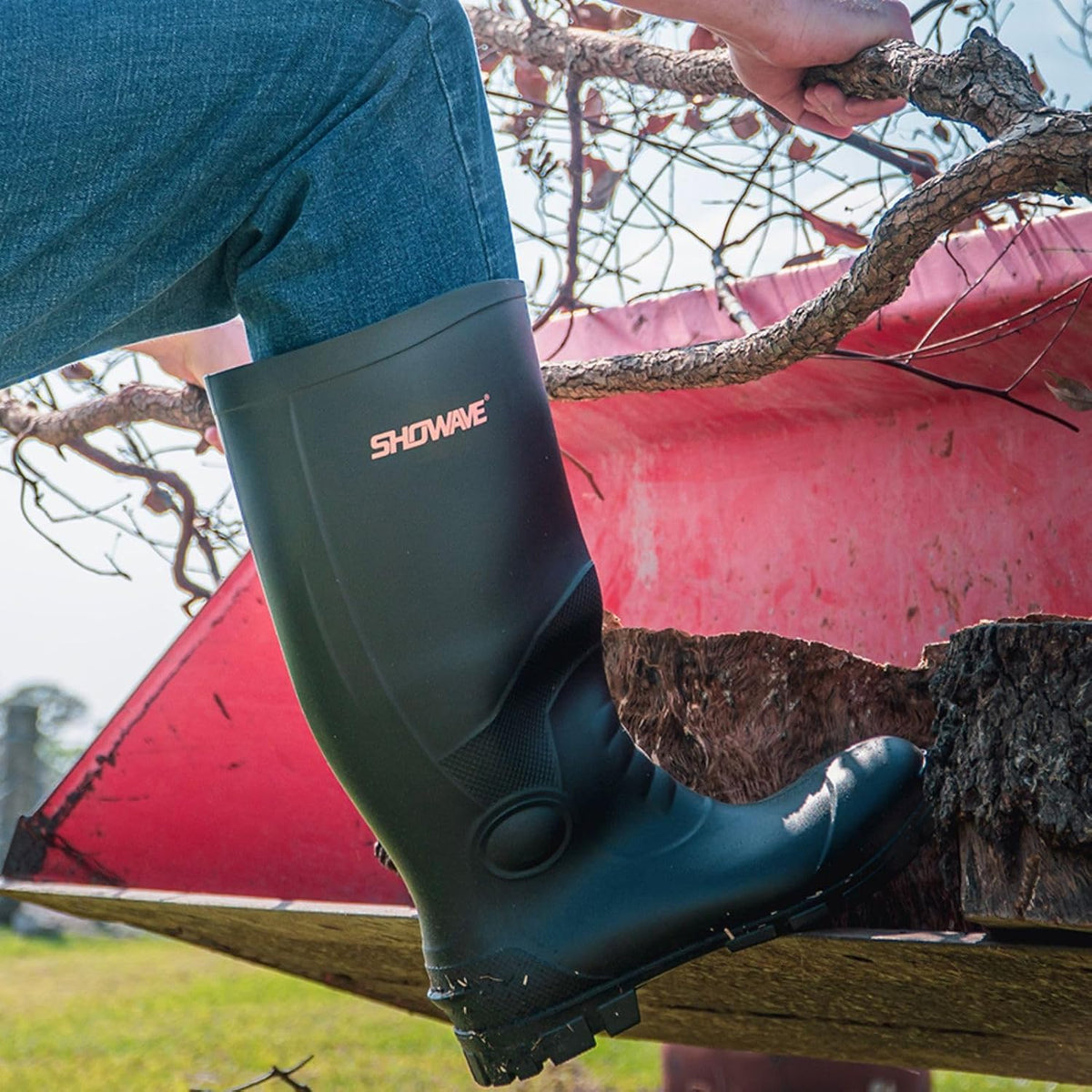 Showave Men's Rain Boots with Steel Shank Waterproof Rubber Boots