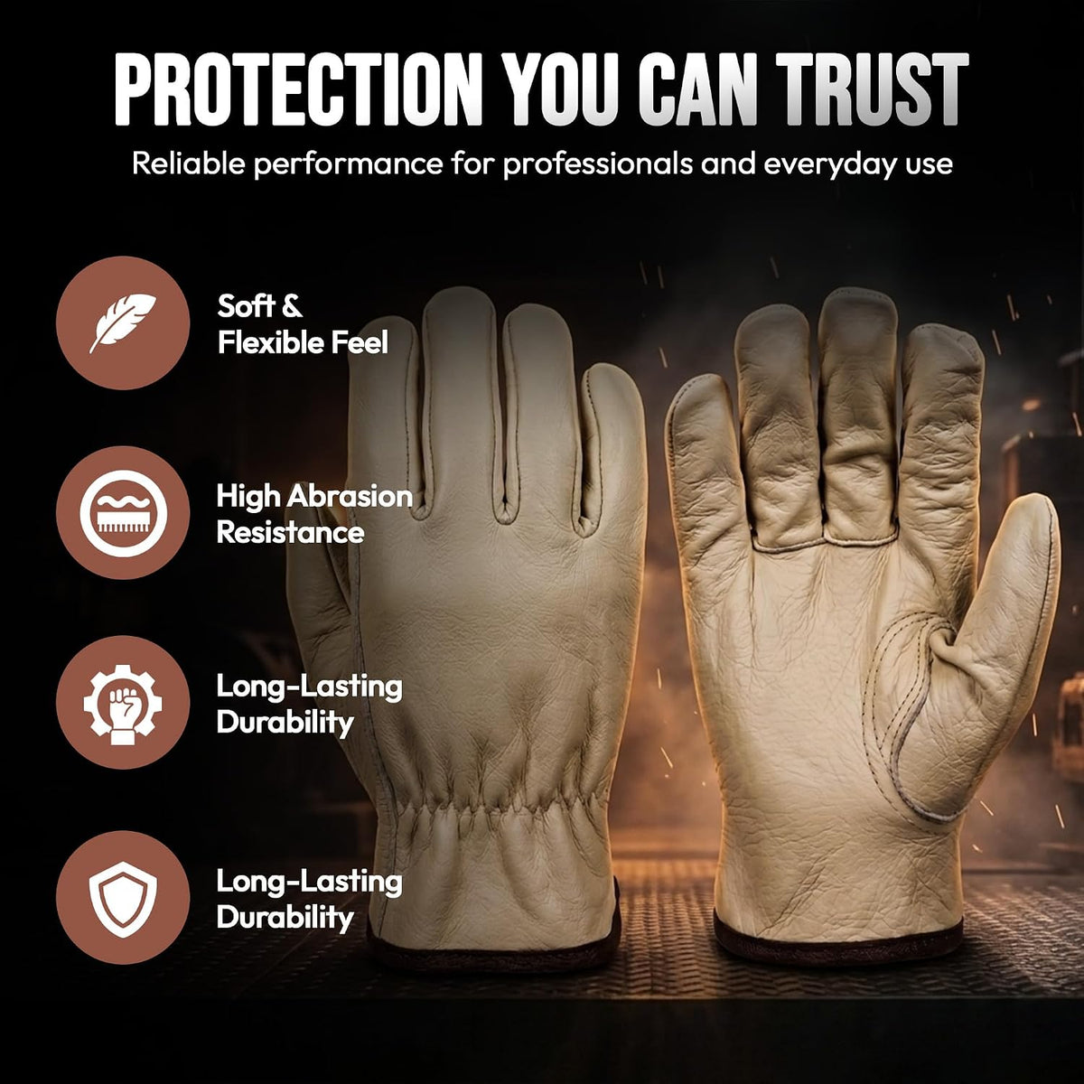 Toledano Industries 12 Pair Large Leather Work Gloves for Men, Heavy Duty
