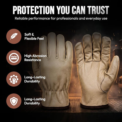 Toledano Industries 12 Pair Large Leather Work Gloves for Men, Heavy Duty