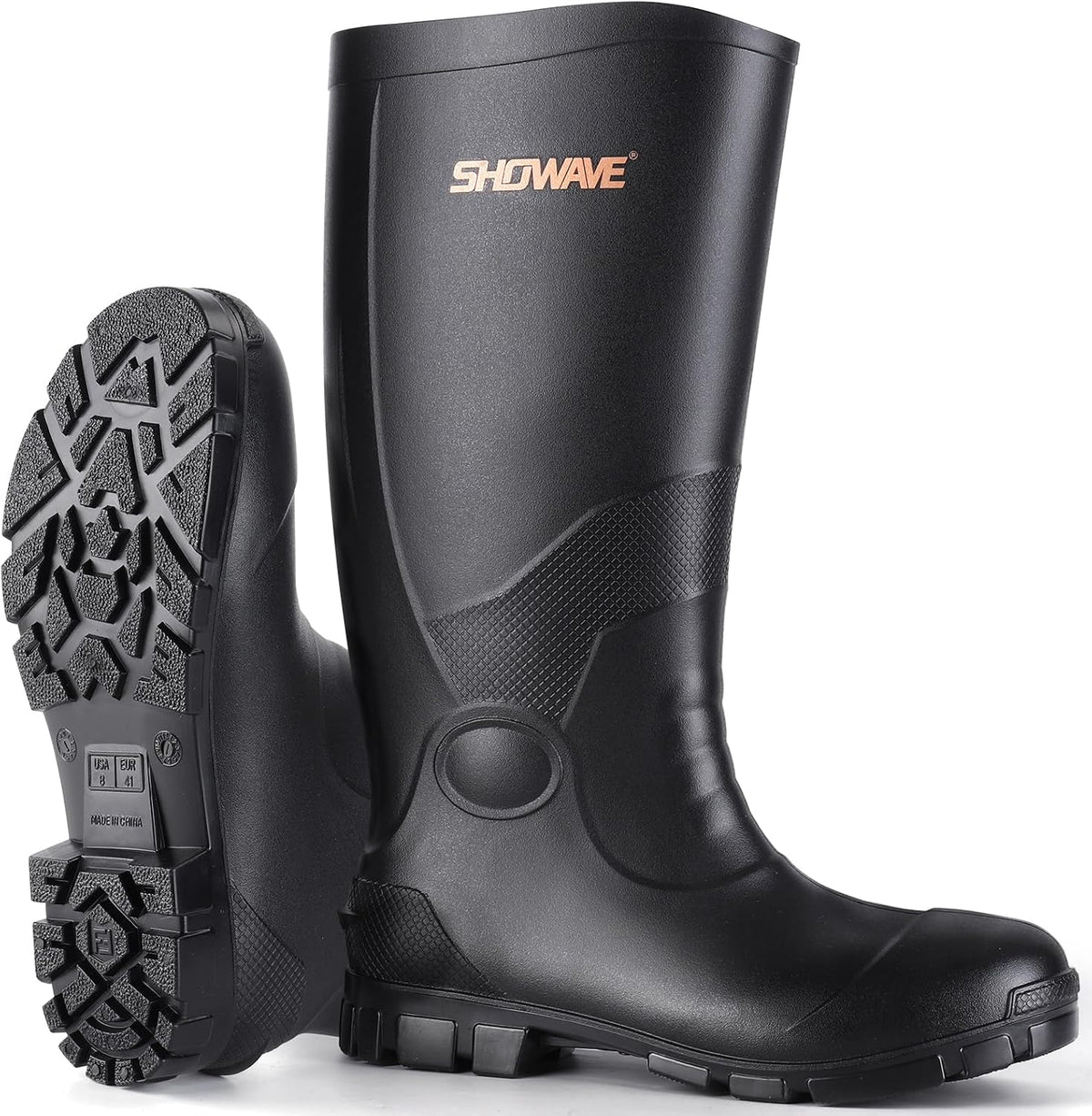 Showave Men's Rain Boots with Steel Shank Waterproof Rubber Boots