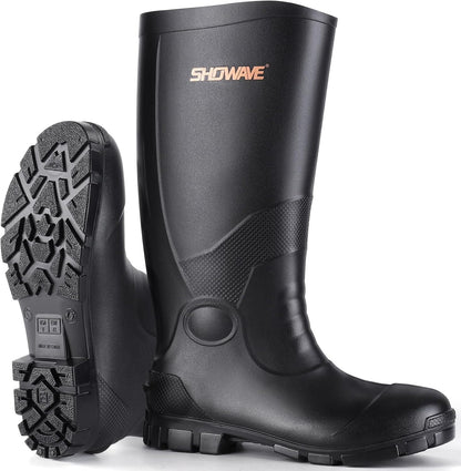 Showave Men's Rain Boots with Steel Shank Waterproof Rubber Boots