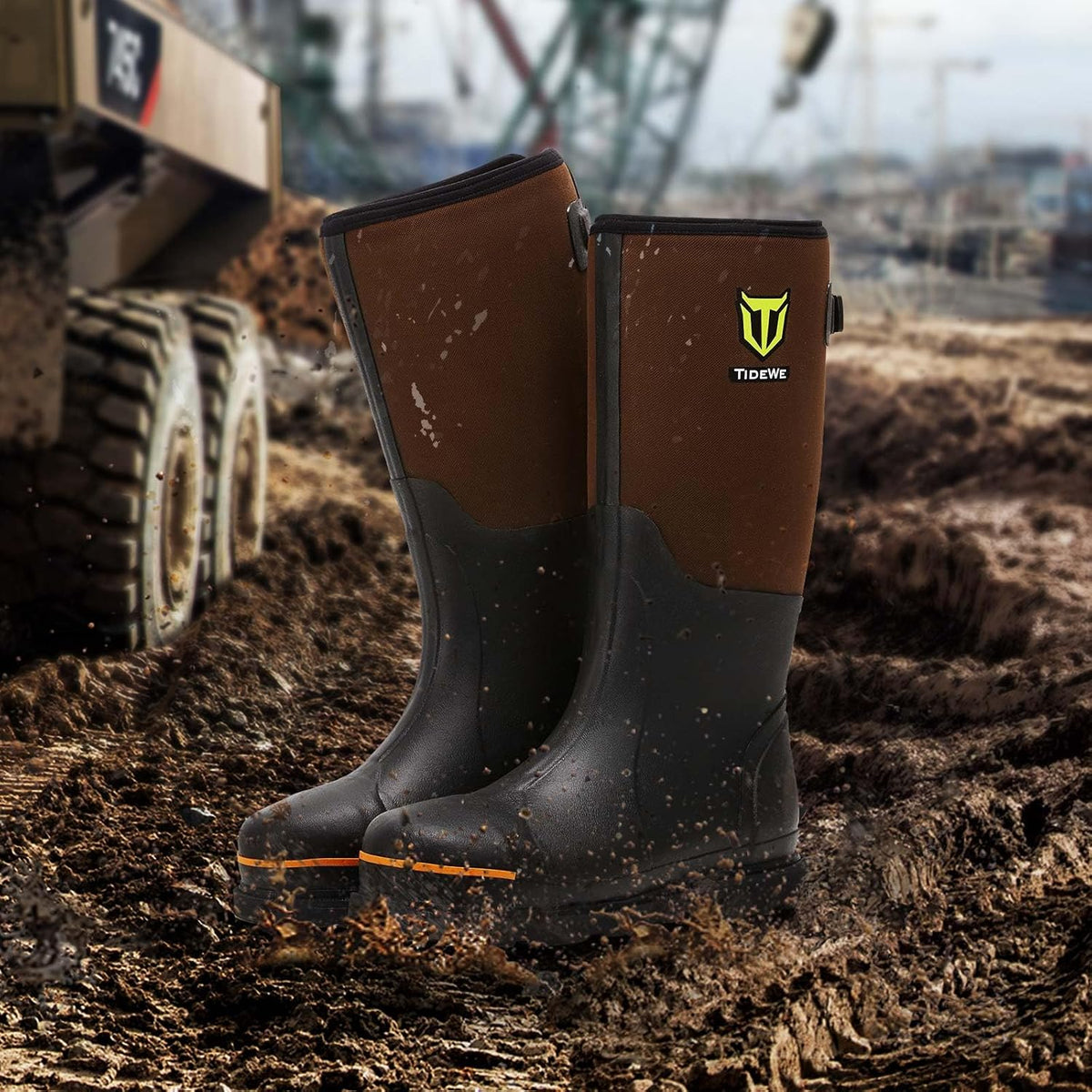 TIDEWE Rubber Work Boots for Men, Steel Toe & Shank, Waterproof Anti Slip