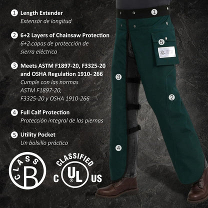 Chainsaw Chaps, 8-Layer Chainsaw Apron Chainsaw Safety Pants for Men & Women Chainsaw Accessories for Forest Worker
