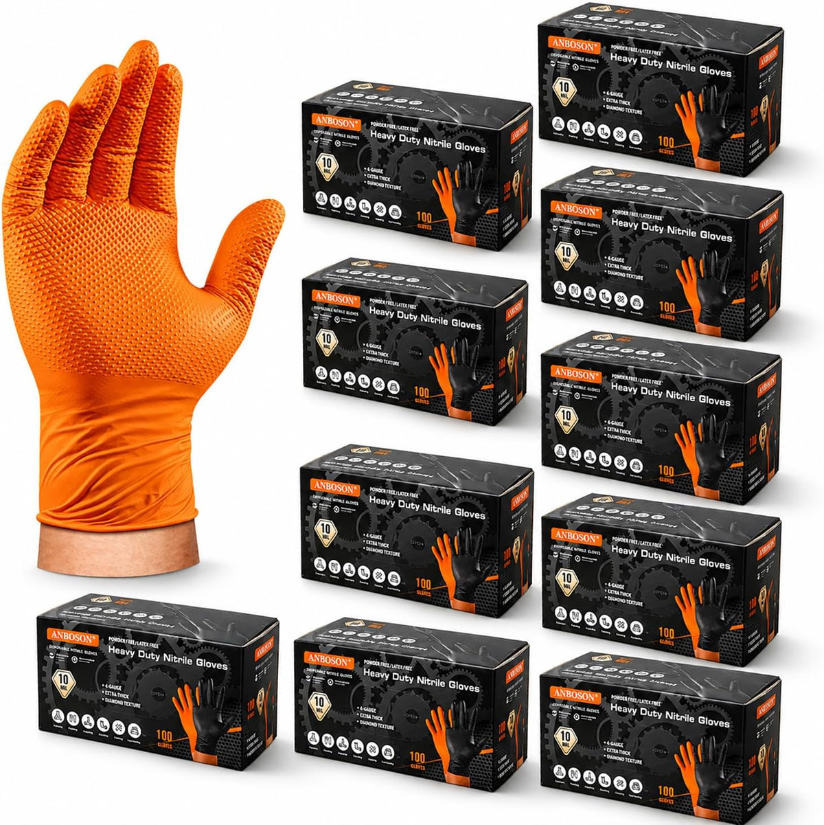 ANBOSON 10 Mil Heavy Duty Diamond Texture Nitrile Gloves, X-Large, 100 Ct