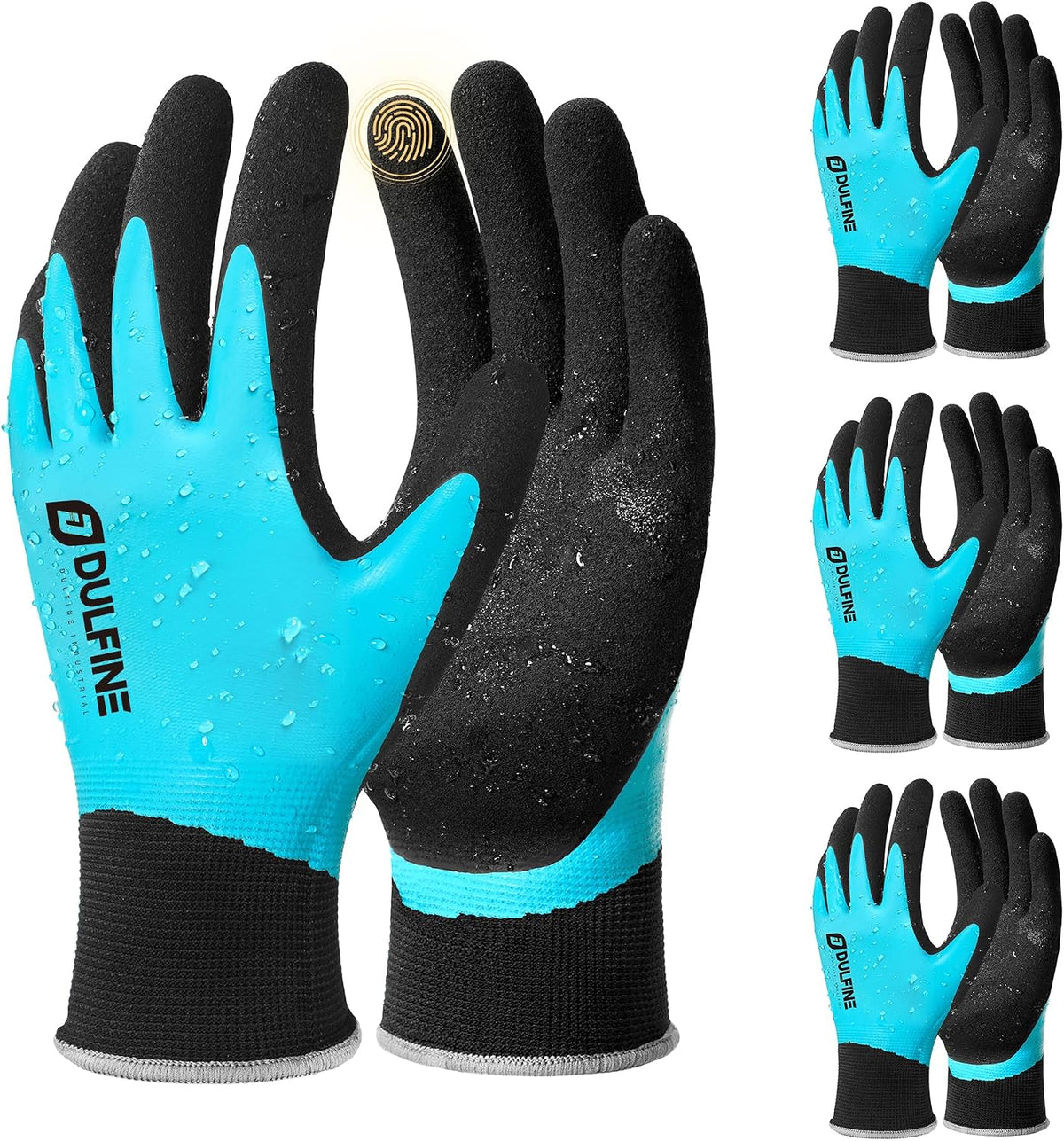 DULFINE Waterproof Touch Screen 1/3 Pairs Work Gloves for Men & Women