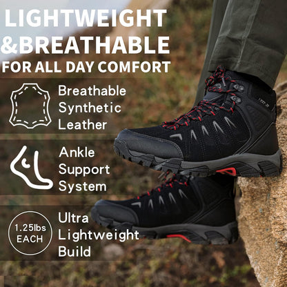 SHULOOK Men's Waterproof Hiking Boots Non-Slip Lightweight Mid Top Ankle Boot Breathable Hiker Trekking Shoes