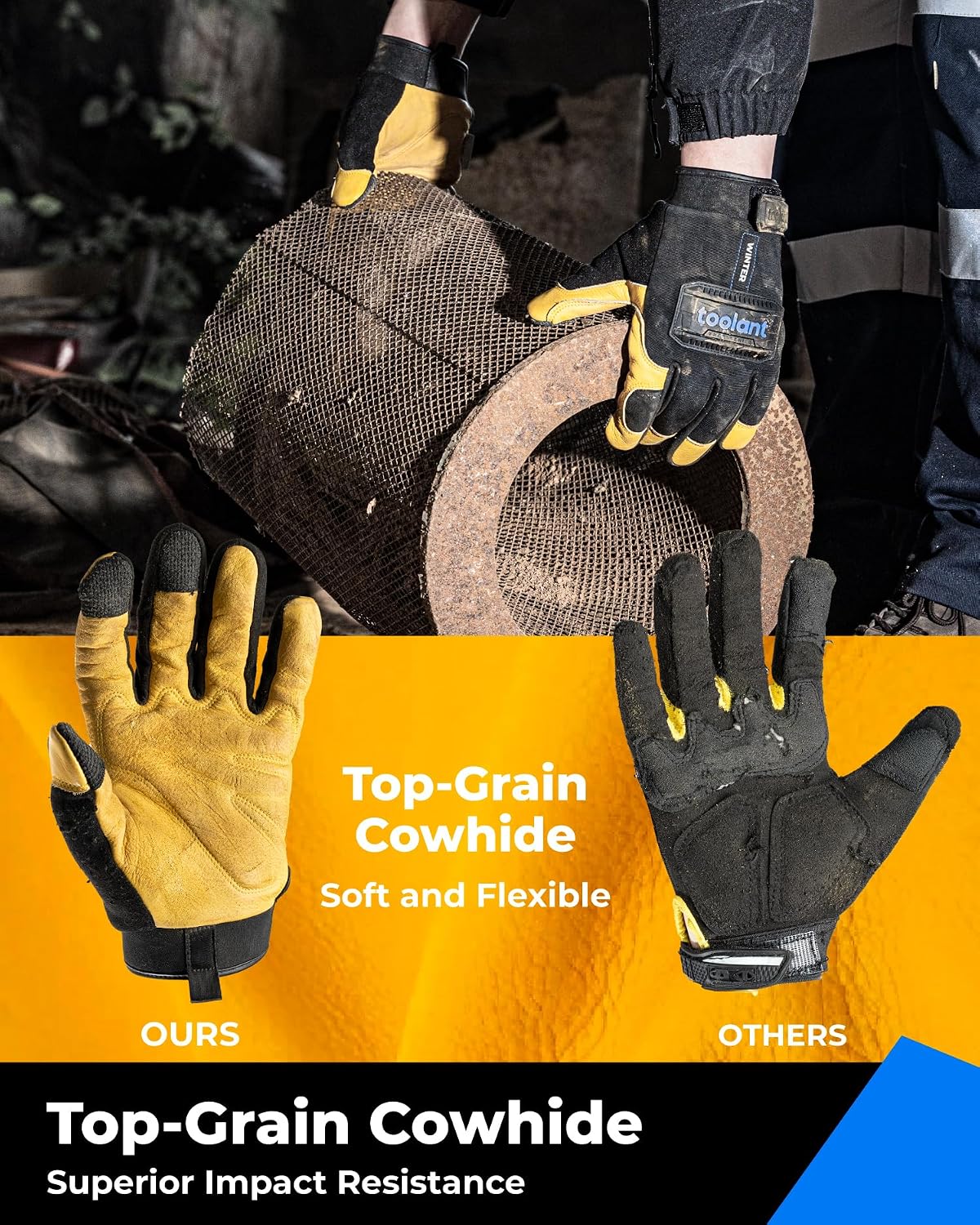 toolant Upgraded Waterproof Winter Work Glove with 3M Lining, High Dexterity Leather Gloves,Touchscreen with Impact Protection
