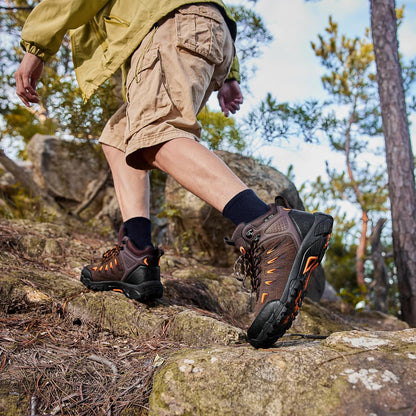 SHULOOK Men's Waterproof Hiking Boots Non-Slip Lightweight Mid Top Ankle Boot Breathable Hiker Trekking Shoes