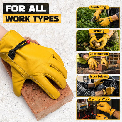 Cowhide Work Gloves Men & Women, Reinforced Palm, Puncture Resistanta