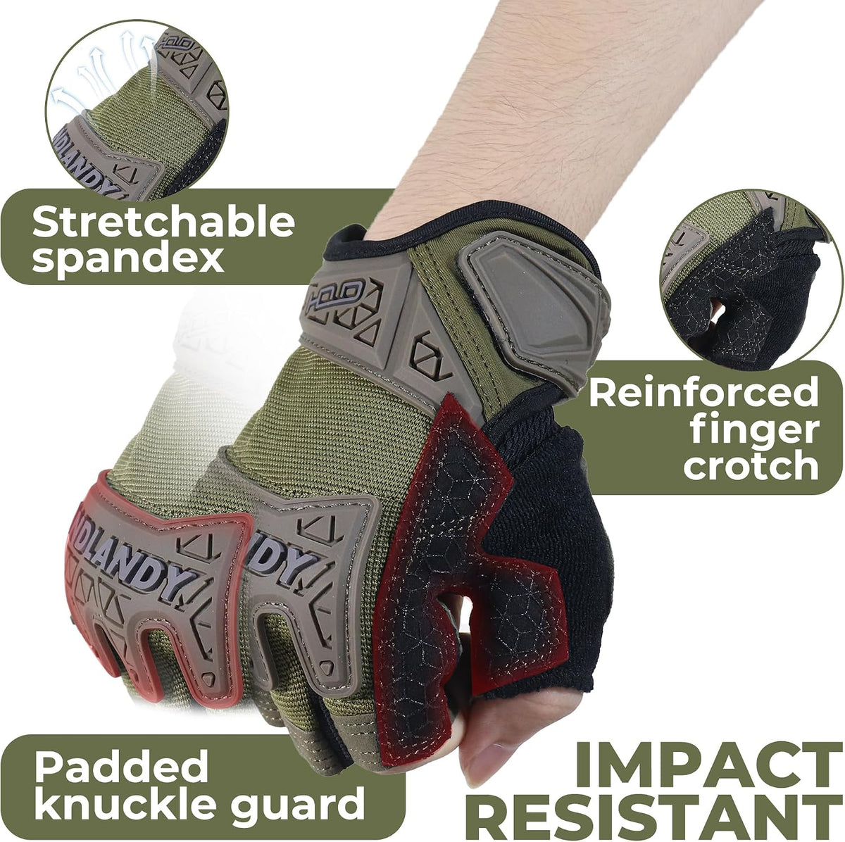 HANDLANDY Fingerless Work Gloves for Mens & Women, Uwrist Half Finger Shock-Absorbing Breathable Glove