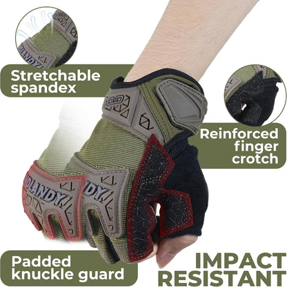 HANDLANDY Fingerless Work Gloves for Mens & Women, Uwrist Half Finger Shock-Absorbing Breathable Glove