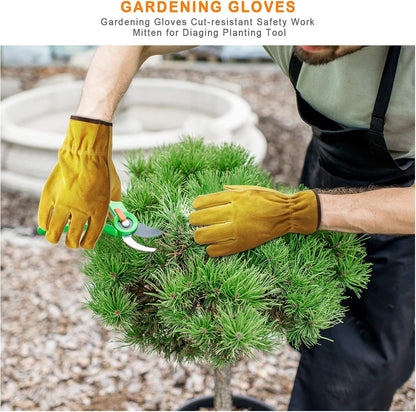 Patelai Garden Gloves Leather Gardening Gloves Thorn and Cutting Proof Work Garden Gloves (Large)