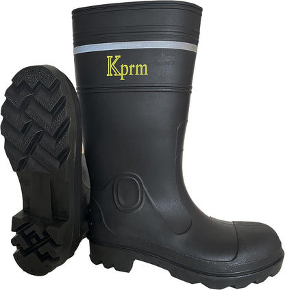 Mens Steel Toe Rain Boots Waterproof Non-Slip Rubber Work Boot Outdoor