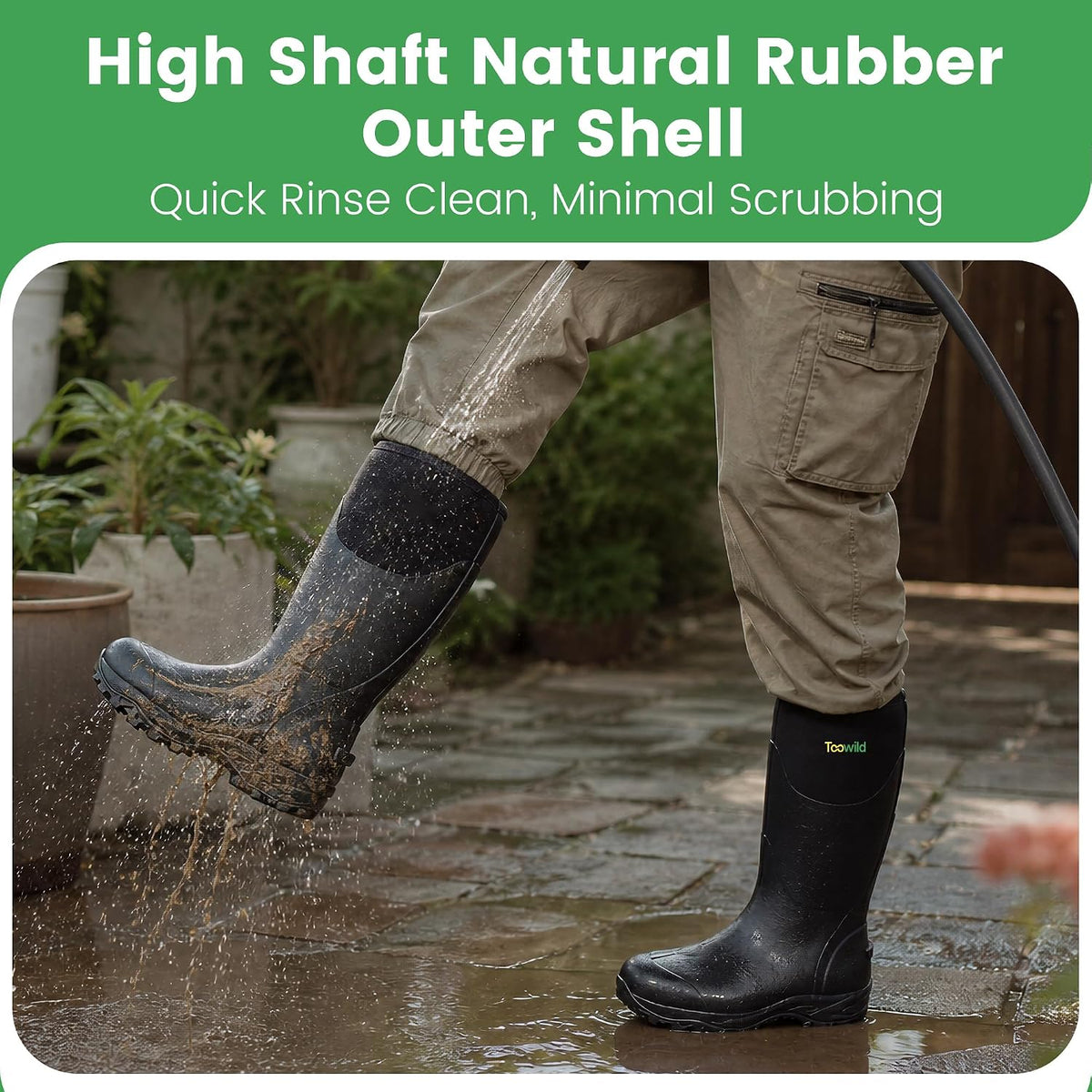 Toowild Men's Rubber Hunting Mud Boots, Multi-Season Waterproof Rain Boots