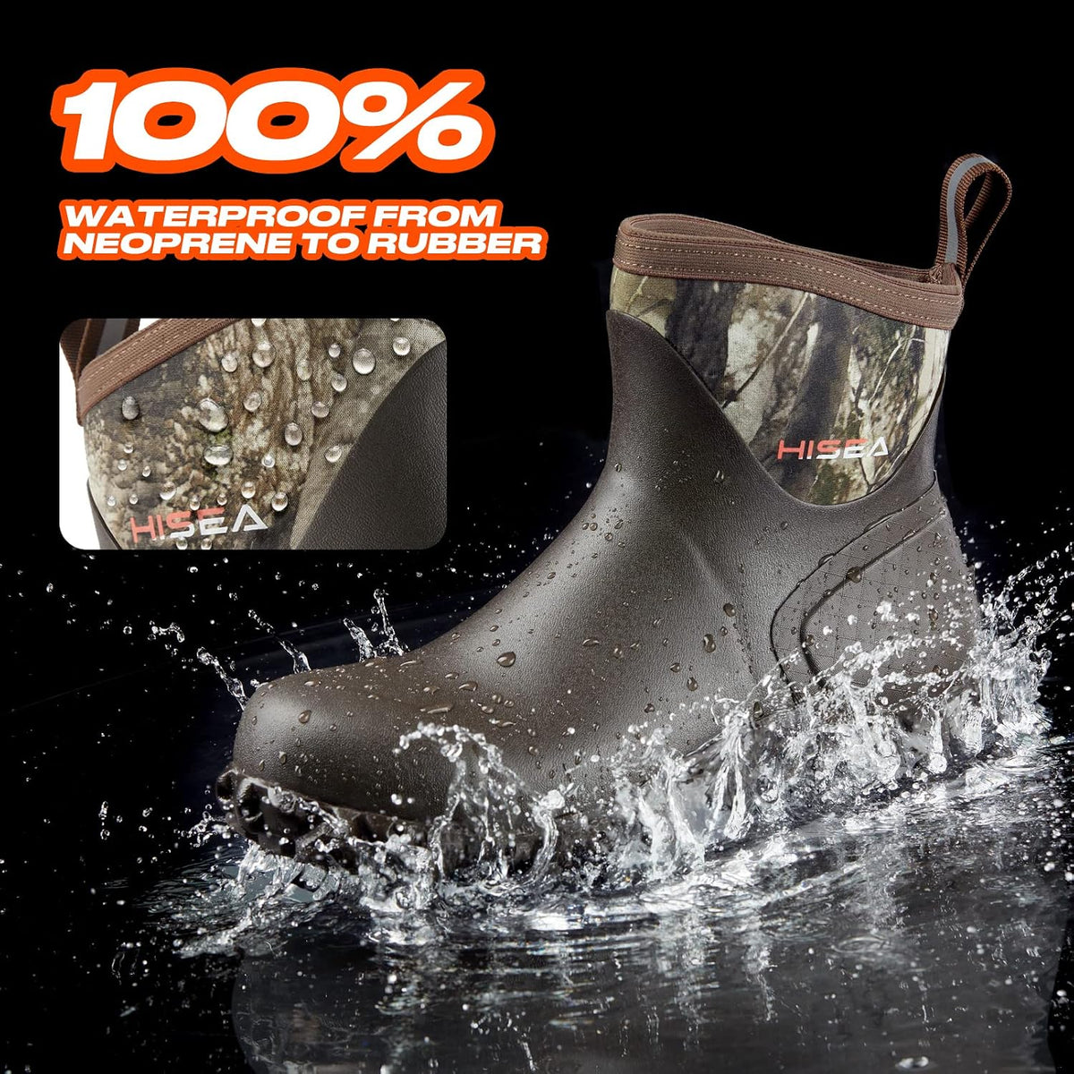 HISEA Men's Rubber Rain Boots Waterproof Ankle Neoprene Garden Shoes