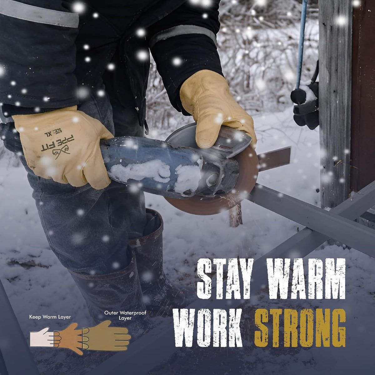 Waterproof Work Gloves – Heavy Duty, Non-Slip Grip, Durable All-Weather Protection - Large