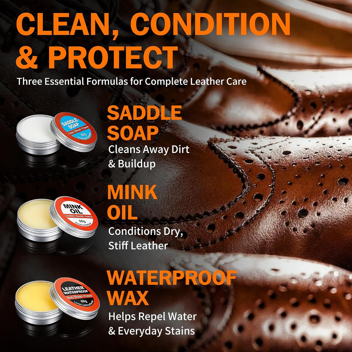 GleamGlee Leather Boot Care Kit, Saddle Soap, Mink Oil & Waterproof Wax Set