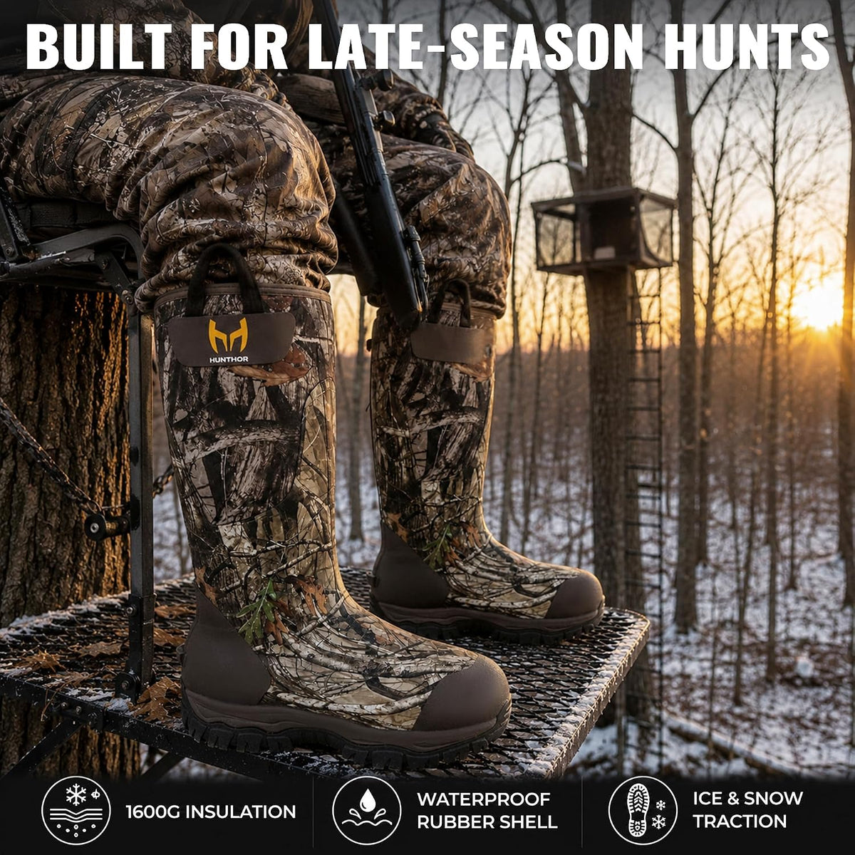 Hunthor Men's 1600G Insulated Waterproof Rubber Hunting Boots