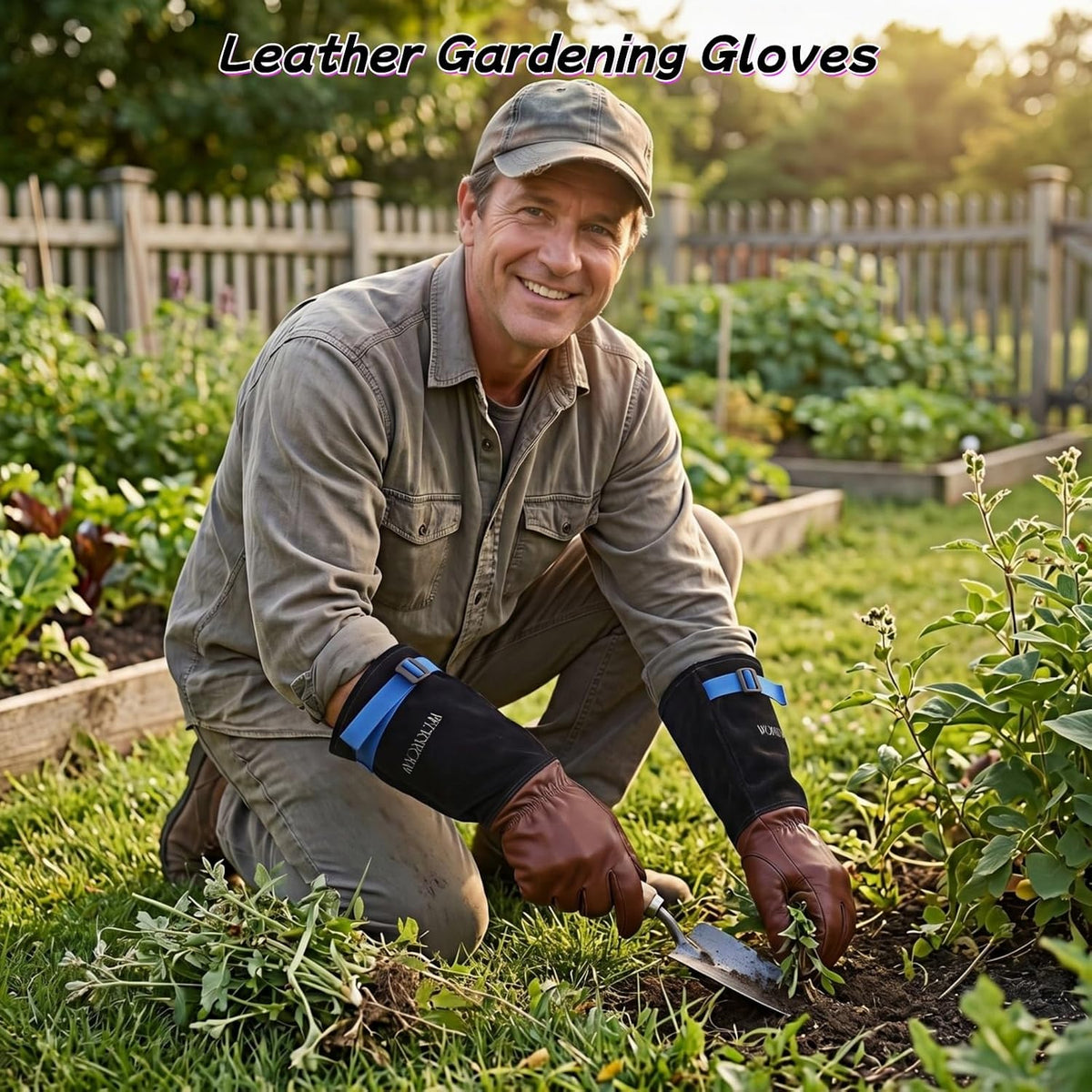 Cow Leather Adjustable Thorn Proof Gardening Gloves