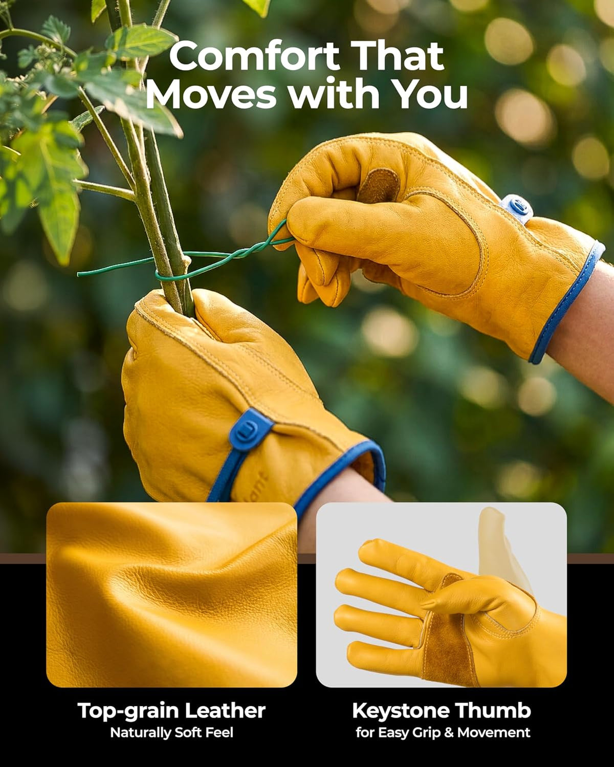 toolant DRIHIDE Leather Work Gloves, Water Resistant Top Grain Cowhide, Durable & Comfortable for Gardening, Ranching