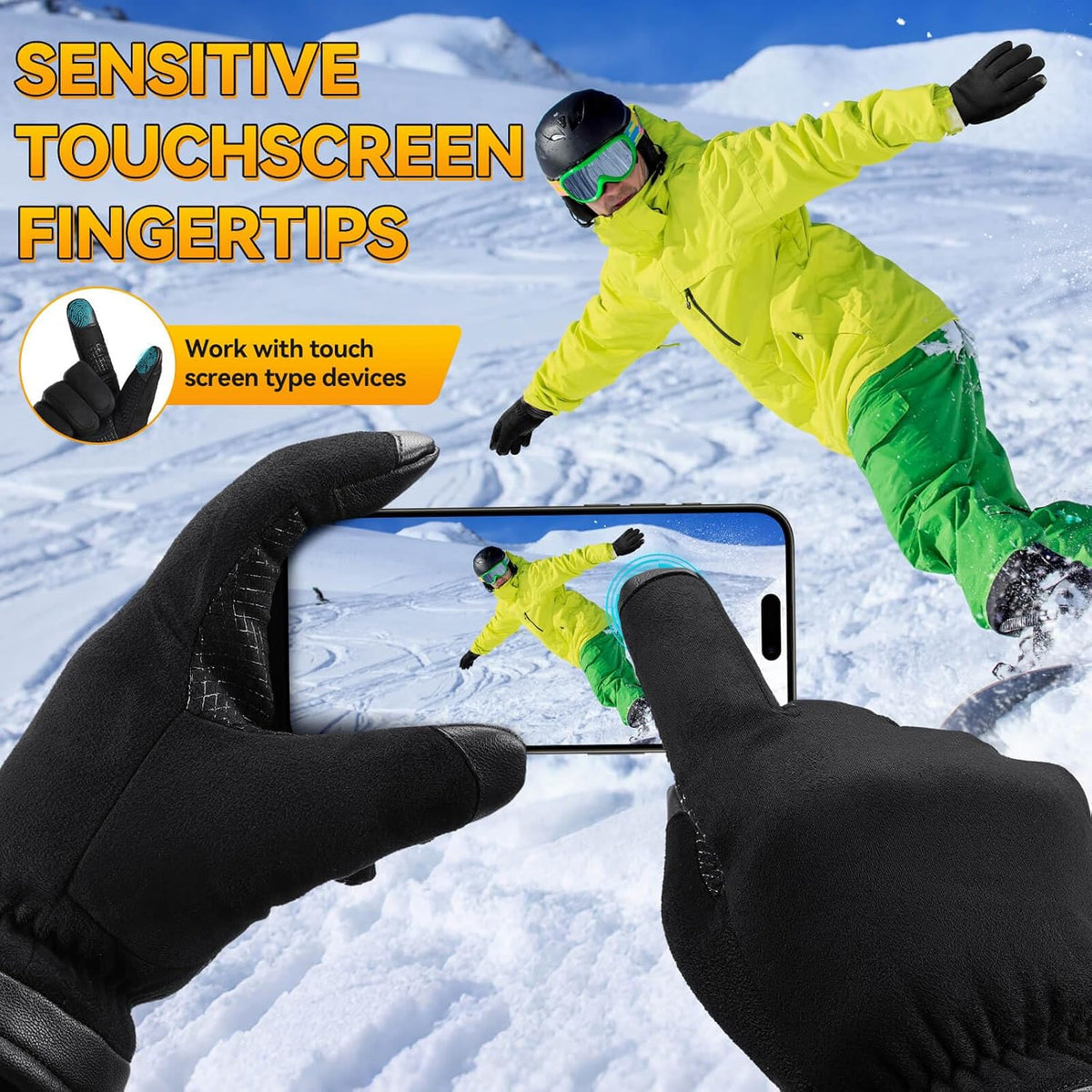 OZERO Mens Gloves for Cold Weather: Waterproof Touchscreen Winter Gloves