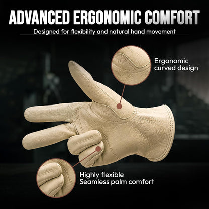 Toledano Industries 12 Pair Large Leather Work Gloves for Men, Heavy Duty