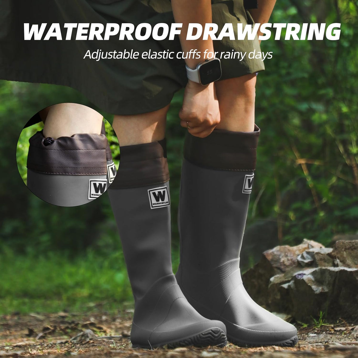Women’s Waterproof Mid-Calf Rain Boots – Lightweight Foldable Rubber Boots with Adjustable Cuff & Anti-Slip Sole for Gardening and Outdoor Work