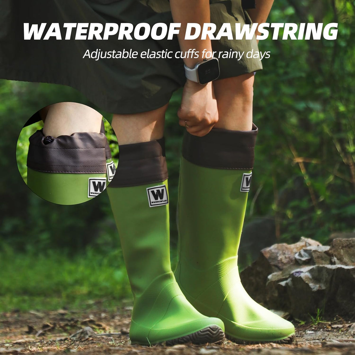 Women’s Waterproof Mid-Calf Rain Boots – Lightweight Foldable Rubber Boots with Adjustable Cuff & Anti-Slip Sole for Gardening and Outdoor Work