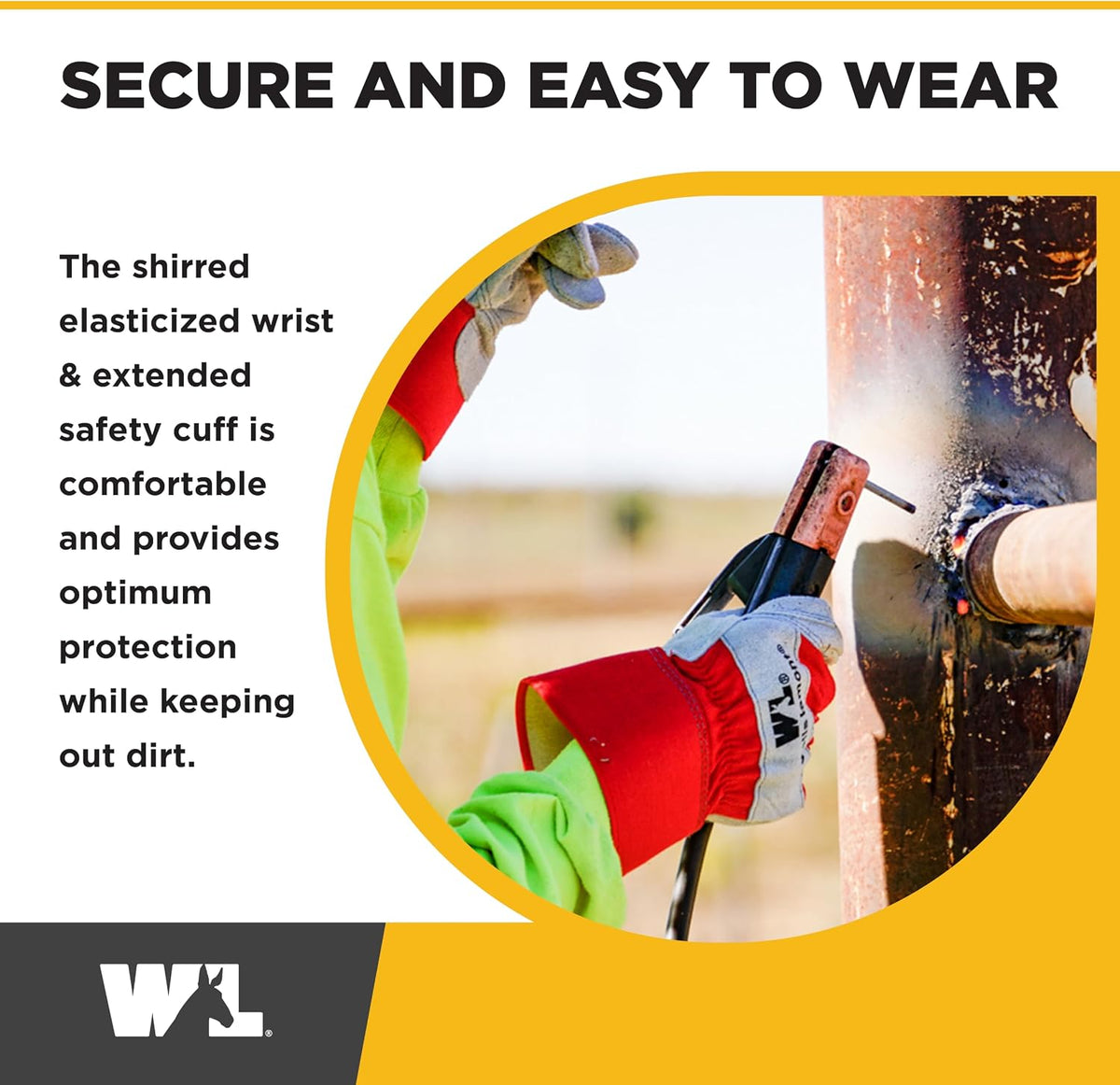 Wells Lamont Leather Work Gloves with Safety Cuff, Double Palm, Split Cowhide, Large (4050)