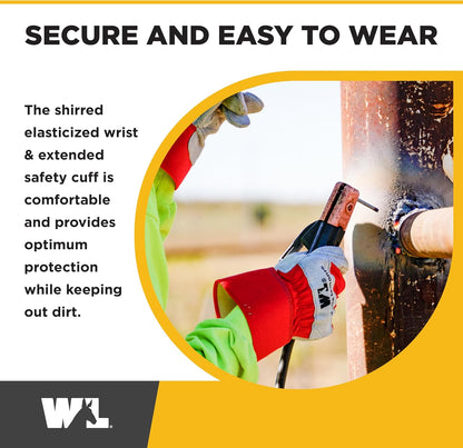 Wells Lamont Leather Work Gloves with Safety Cuff, Double Palm, Split Cowhide, Large (4050)