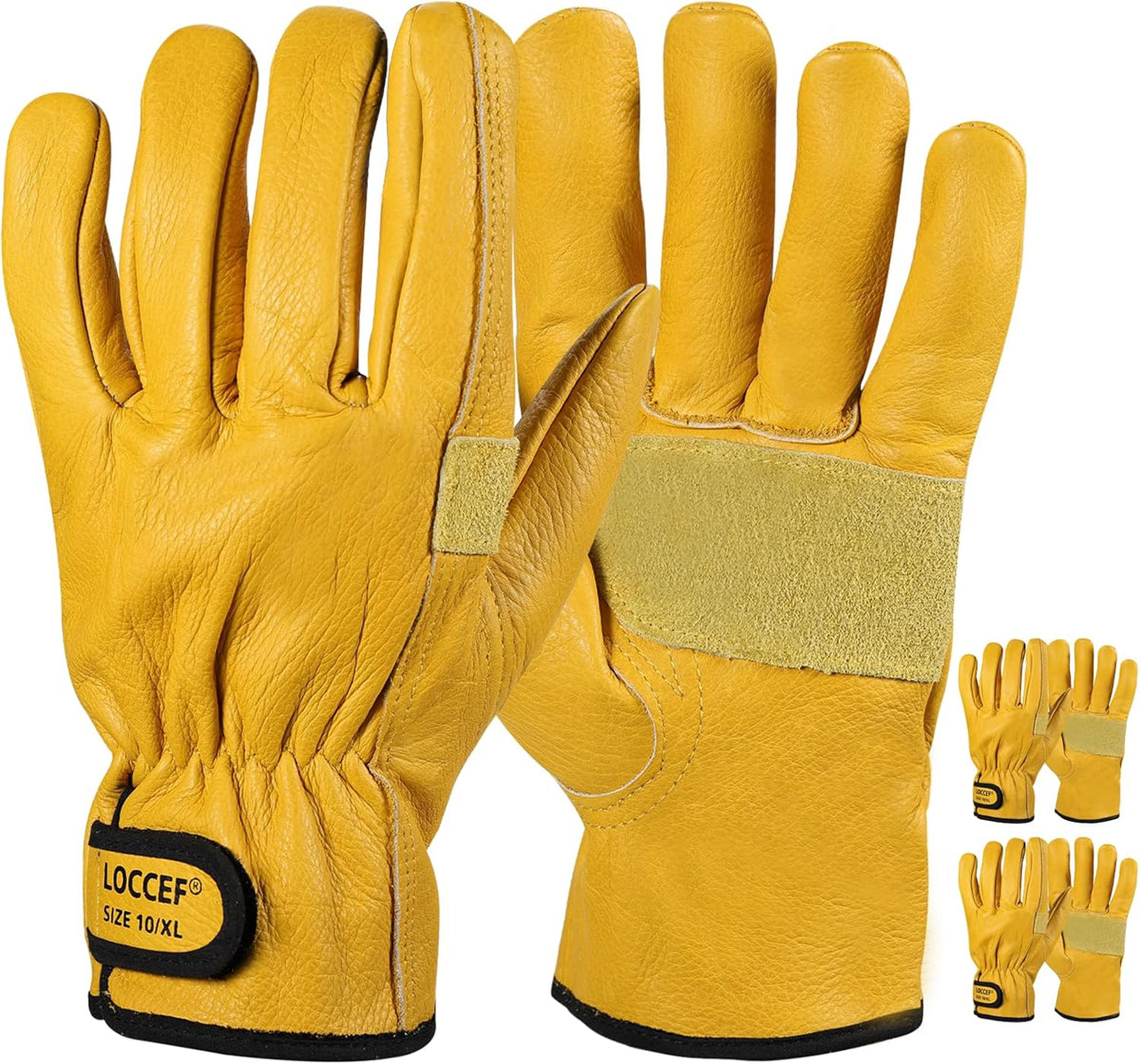 LOCCEF 2 Pairs Leather Work Gloves for Men Women Cowhide Utility