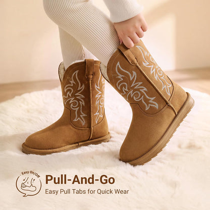 DREAM PAIRS Girls Boys Winter Cowboy Cowgirl Boots