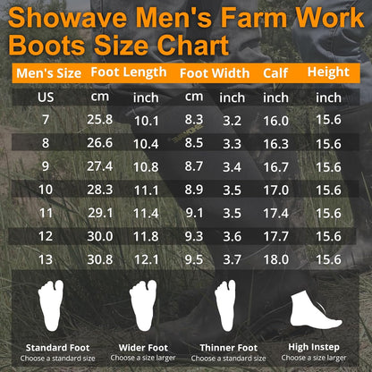 Showave Men's Rubber Boots Knee High Waterproof Insulated Rain Boots