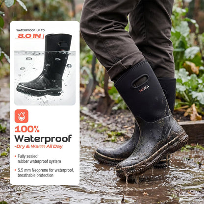 HISEA Women's Mud Rain Boots, Waterproof Insulated Rubber Garden Shoes