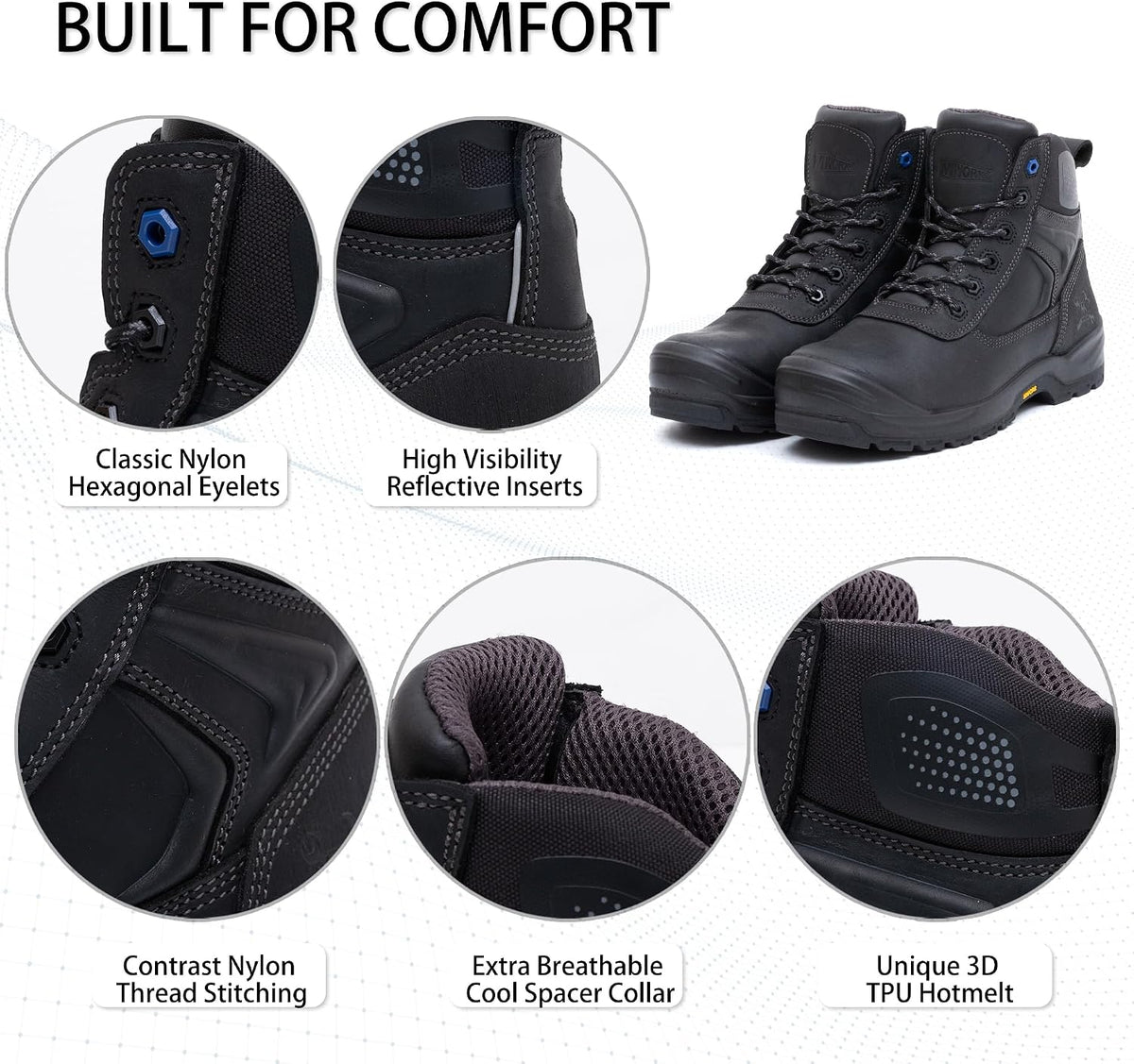 MWORK 6" Safety Work Boots For Men Water Resistant Composite Toe Puncture Resistant EH Non Slip No Metal ASTM F2413-18 Comfortable&Durable MW9276