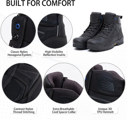 MWORK 6" Safety Work Boots For Men Water Resistant Composite Toe Puncture Resistant EH Non Slip No Metal ASTM F2413-18 Comfortable&Durable MW9276
