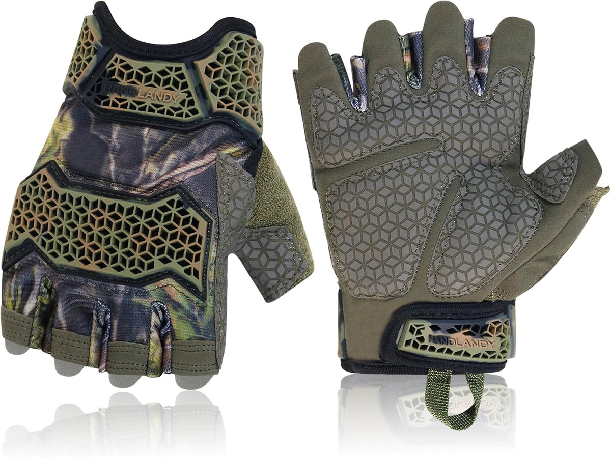 HANDLANDY Fingerless Work Gloves for Mens & Women, Uwrist Half Finger Shock-Absorbing Breathable Glove