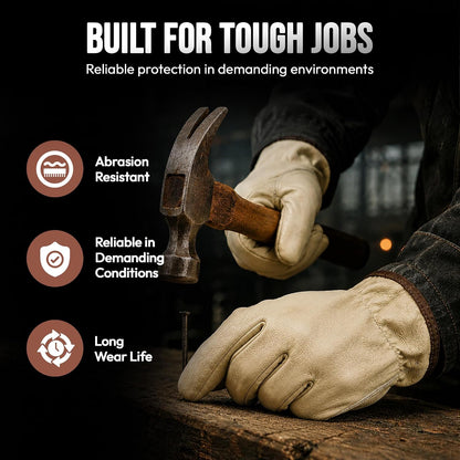 Toledano Industries 12 Pair Large Leather Work Gloves for Men, Heavy Duty