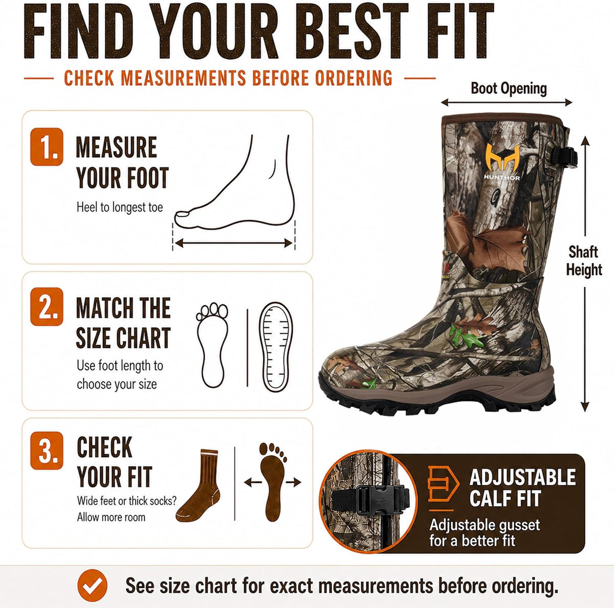 Hunthor 800g Insulated Hunting Boots for Men, Waterproof Rubber Boots