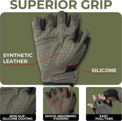 HANDLANDY Fingerless Work Gloves for Mens & Women, Uwrist Half Finger Shock-Absorbing Breathable Glove