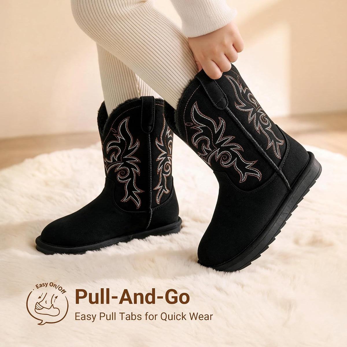 DREAM PAIRS Girls Boys Winter Cowboy Cowgirl Boots