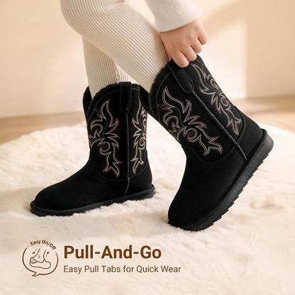 DREAM PAIRS Girls Boys Winter Cowboy Cowgirl Boots