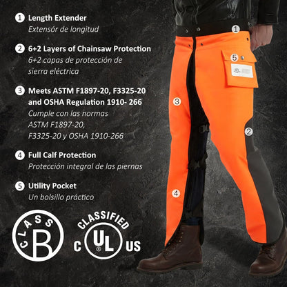 Chainsaw Chaps, 8-Layer Chainsaw Apron Chainsaw Safety Pants for Men & Women Chainsaw Accessories for Forest Worker