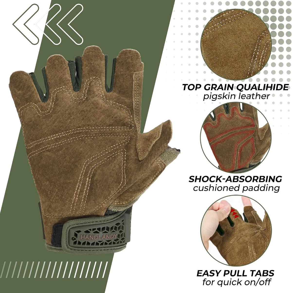 HANDLANDY Fingerless Work Gloves for Mens & Women, Uwrist Half Finger Shock-Absorbing Breathable Glove