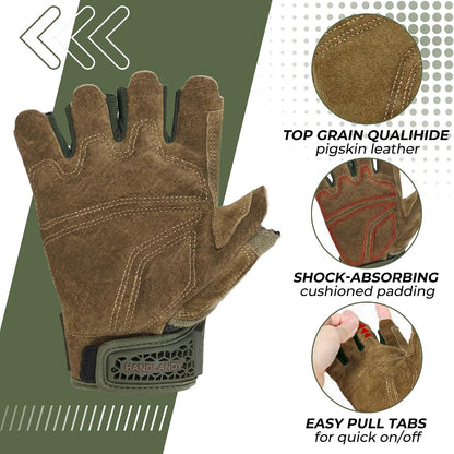 HANDLANDY Fingerless Work Gloves for Mens & Women, Uwrist Half Finger Shock-Absorbing Breathable Glove